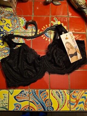 JOYSPUN WOMEN'S 36B LACE UNLINED BALCONETTE UNDERWIRE BRA BLACK SOOT NWT